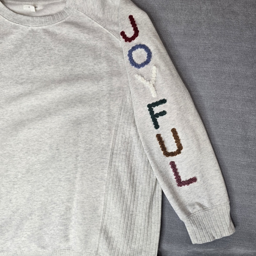 Maurices Joyful Graphic Sweatshirt Womens 2X Grey‎ Chenille Patch Pullover Plus